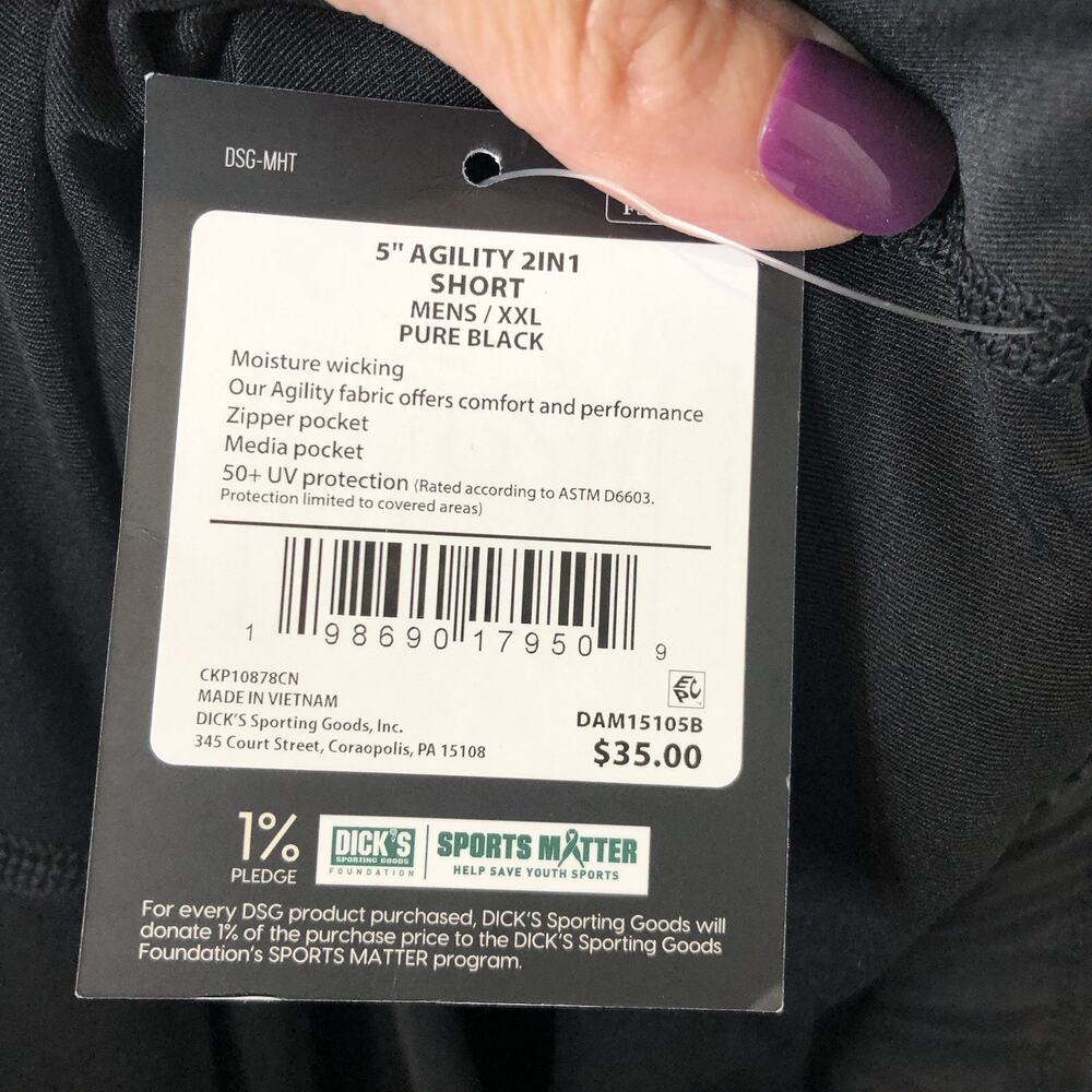 DSG NWT Men's 5" Agility 2 In 1 Moisture Wicking Shorts w/Liner Black Size XXL - Picture 8 of 9